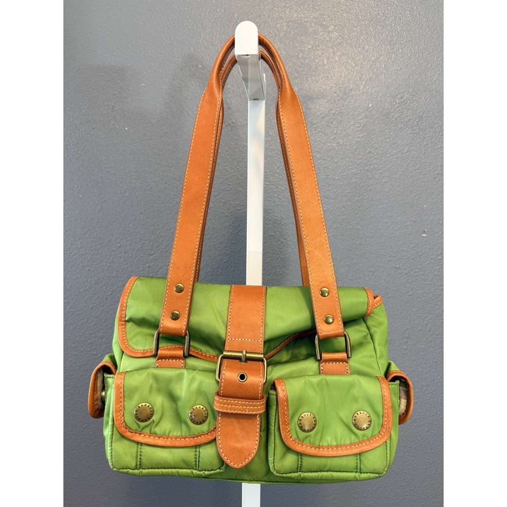 Barbour Vtg Y2K Small Utility Bag Classic Chartreuse Green Shoulder Purse